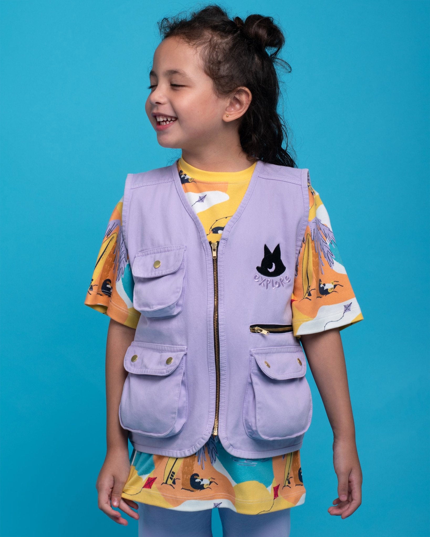 Kids Cargo Utility Vest Lavender | Multi Pocket Zip Up