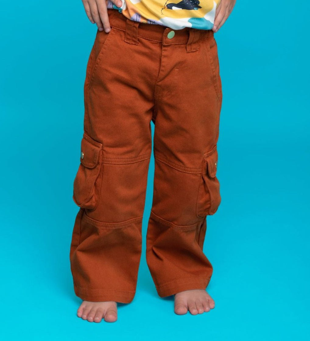 Kids Cargo Pants Brown| Adjustable Waist & Pockets - RAPOZZA SQUAD
