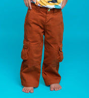 Kids Cargo Pants Brown| Adjustable Waist & Pockets - RAPOZZA SQUAD