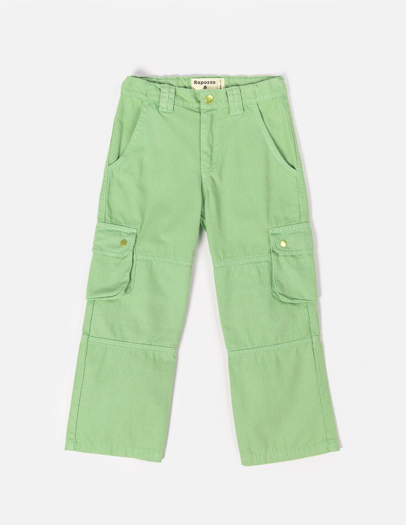 Kids Cargo Pants Green| Adjustable Waist & Pockets - RAPOZZA SQUAD