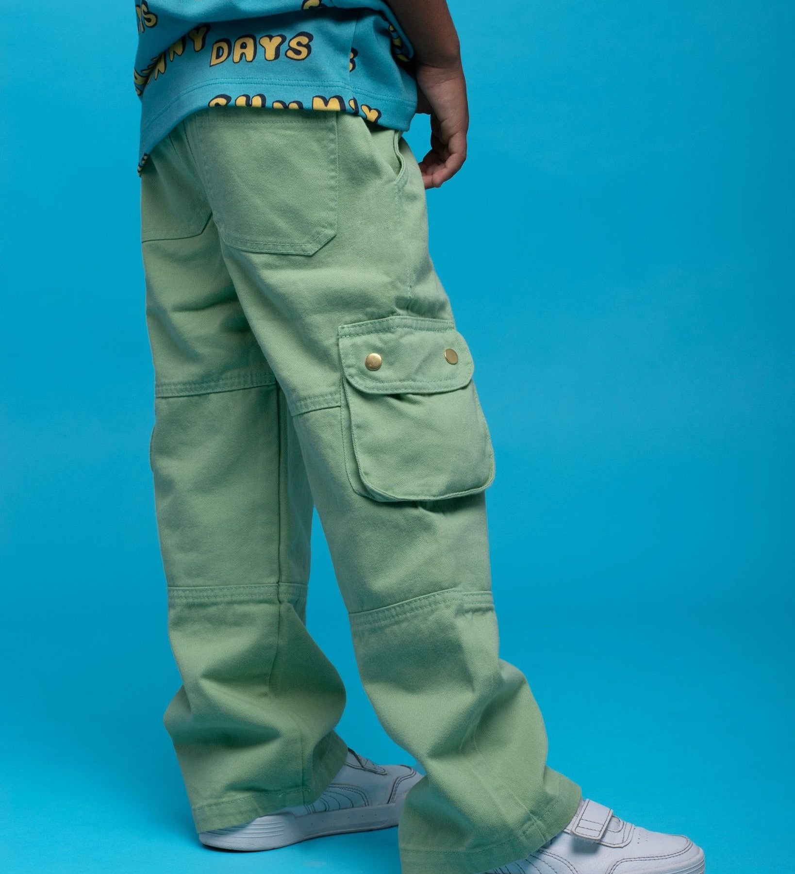 Kids Cargo Pants Green| Adjustable Waist & Pockets - RAPOZZA SQUAD