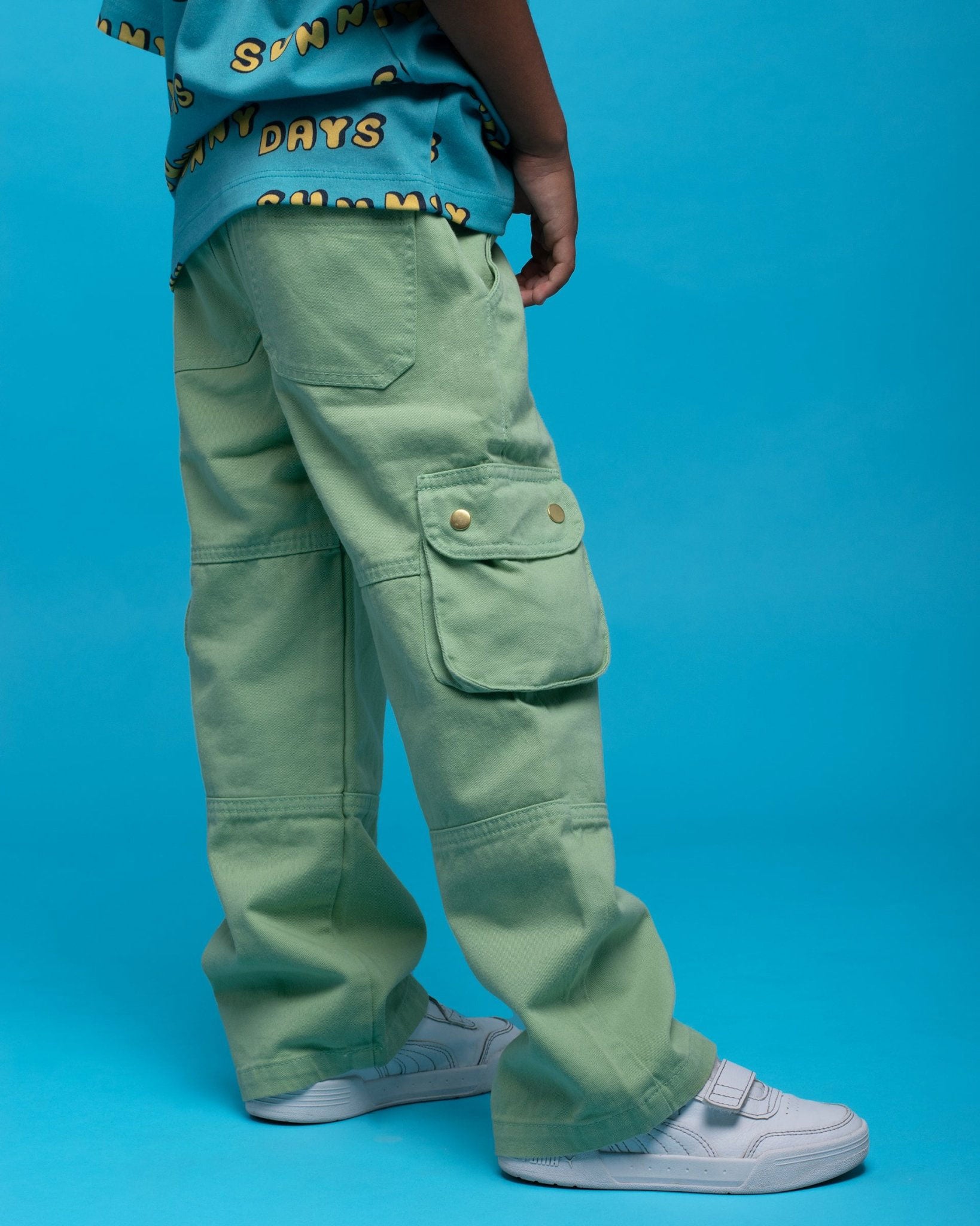 Kids Cargo Pants Green| Adjustable Waist & Pockets - RAPOZZA SQUAD