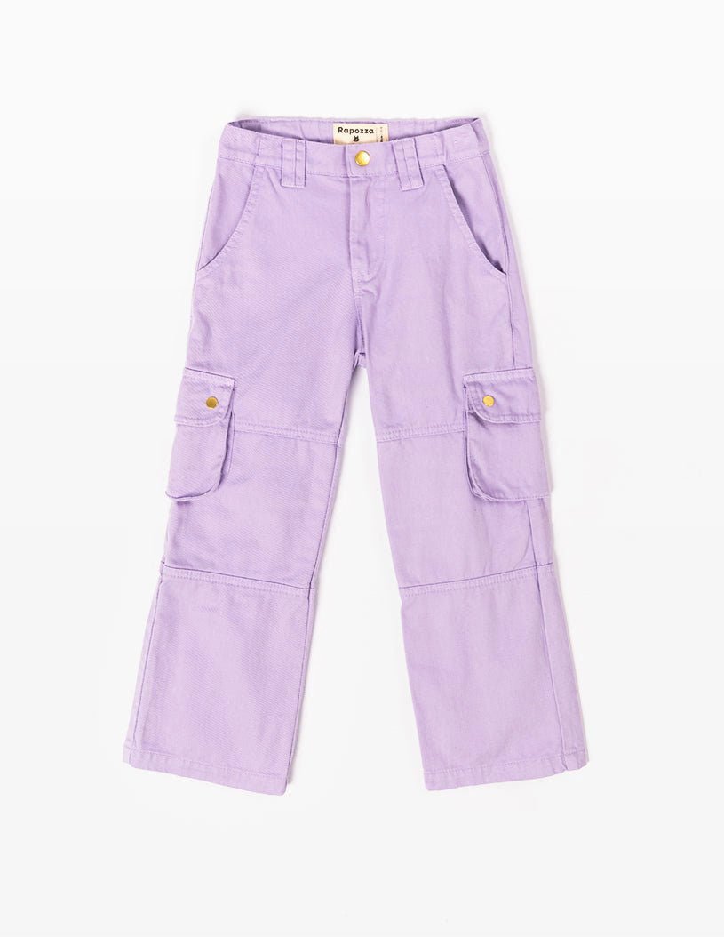 Kids Cargo Pants Lavender | Adjustable Waist & Pockets - RAPOZZA SQUAD