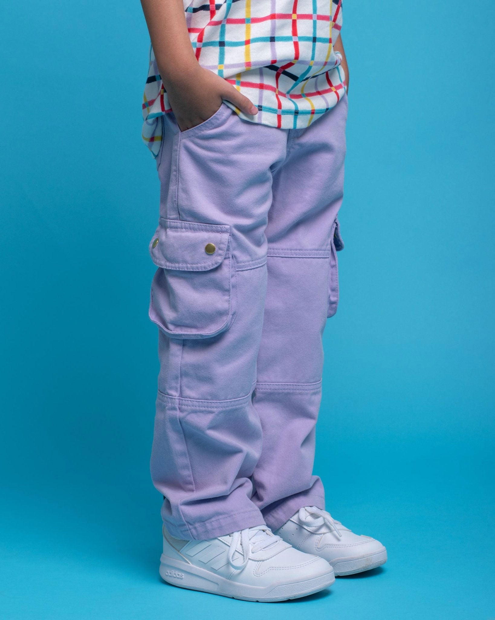Kids Cargo Pants Lavender | Adjustable Waist & Pockets - RAPOZZA SQUAD