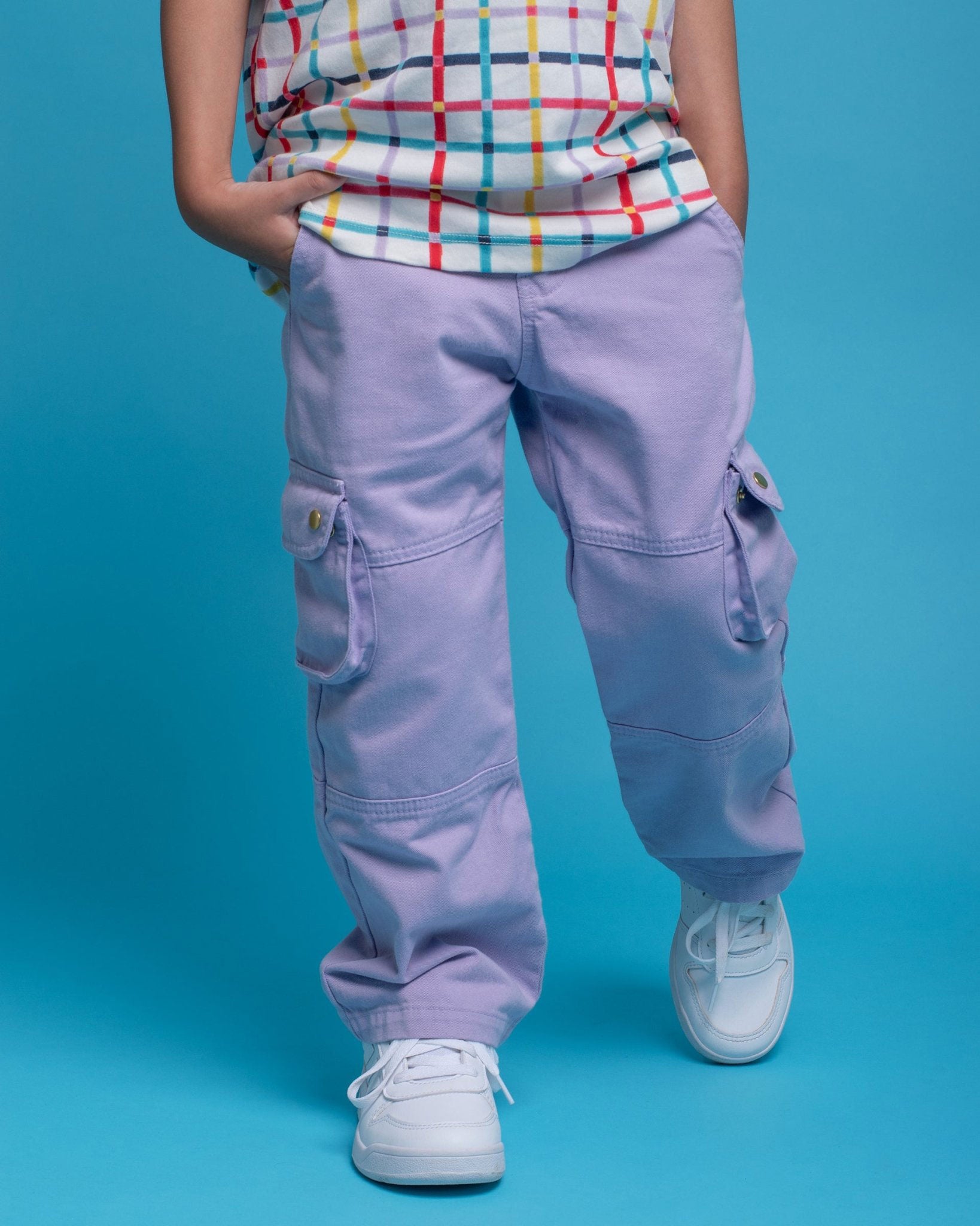 Kids Cargo Pants Lavender | Adjustable Waist & Pockets - RAPOZZA SQUAD