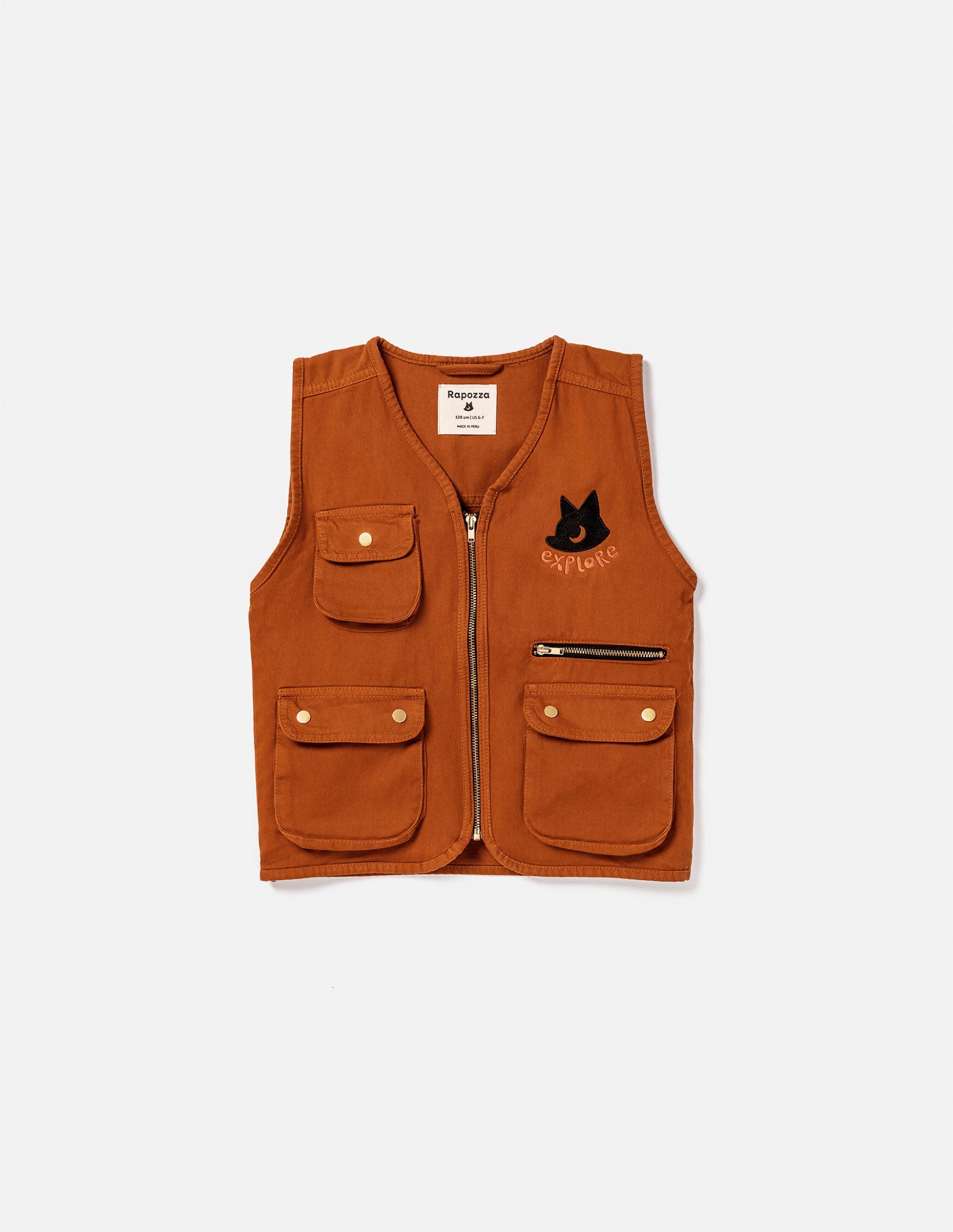 Kids Cargo Utility Vest Brown | Multi Pocket Zip Up - RAPOZZA SQUAD