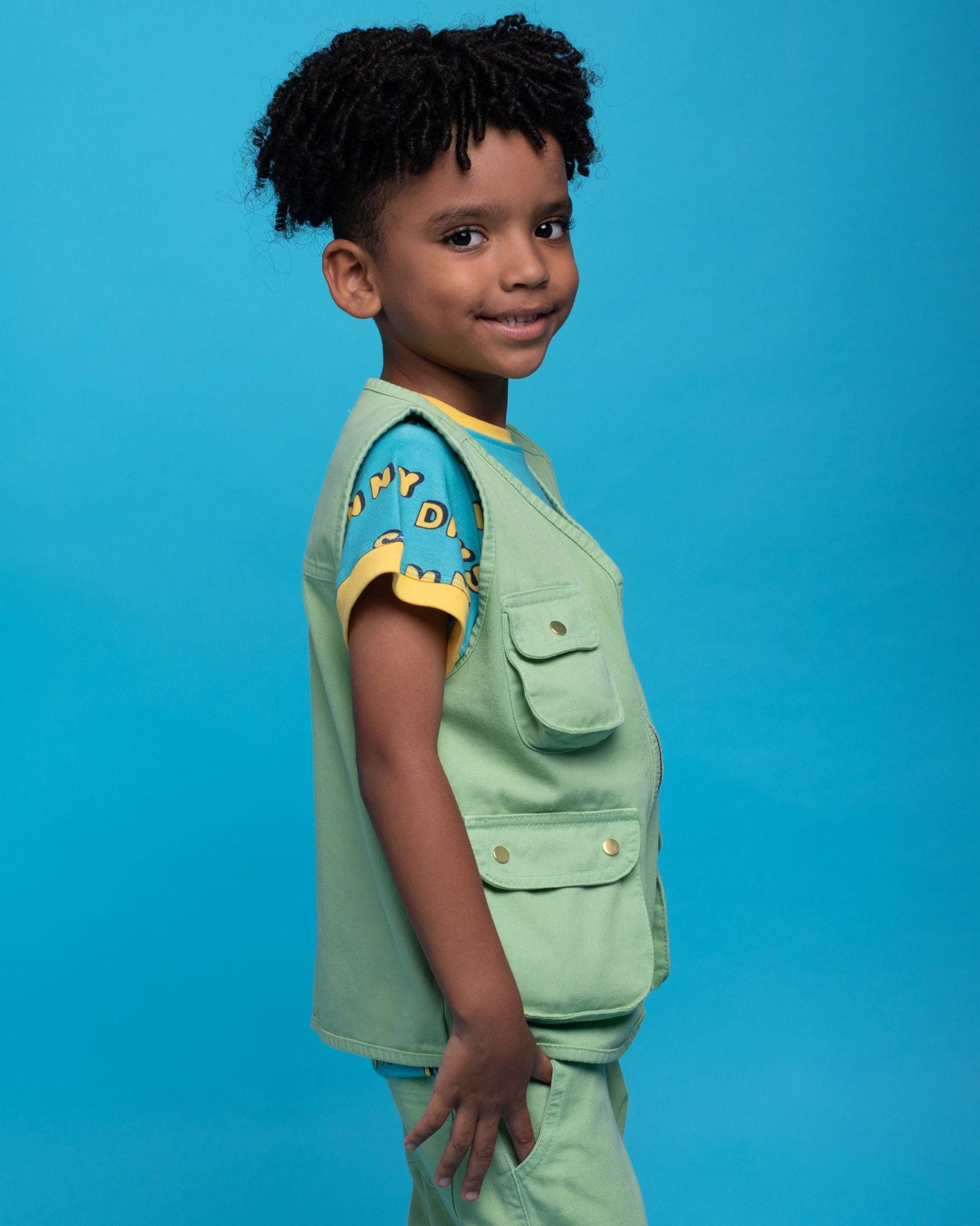 Kids Cargo Utility Vest Green | Multi Pocket Zip Up - RAPOZZA SQUAD