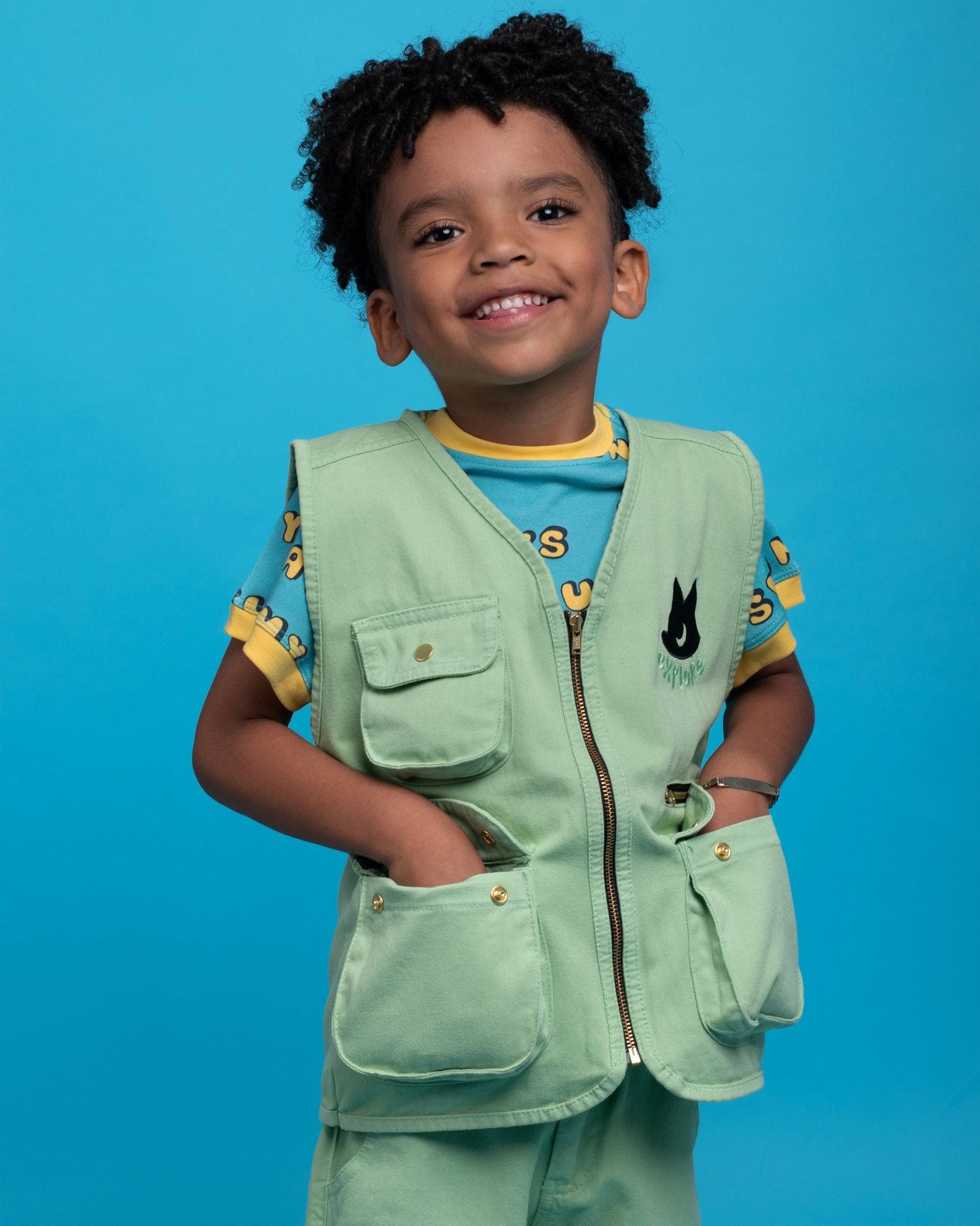 Kids Cargo Utility Vest Green | Multi Pocket Zip Up - RAPOZZA SQUAD
