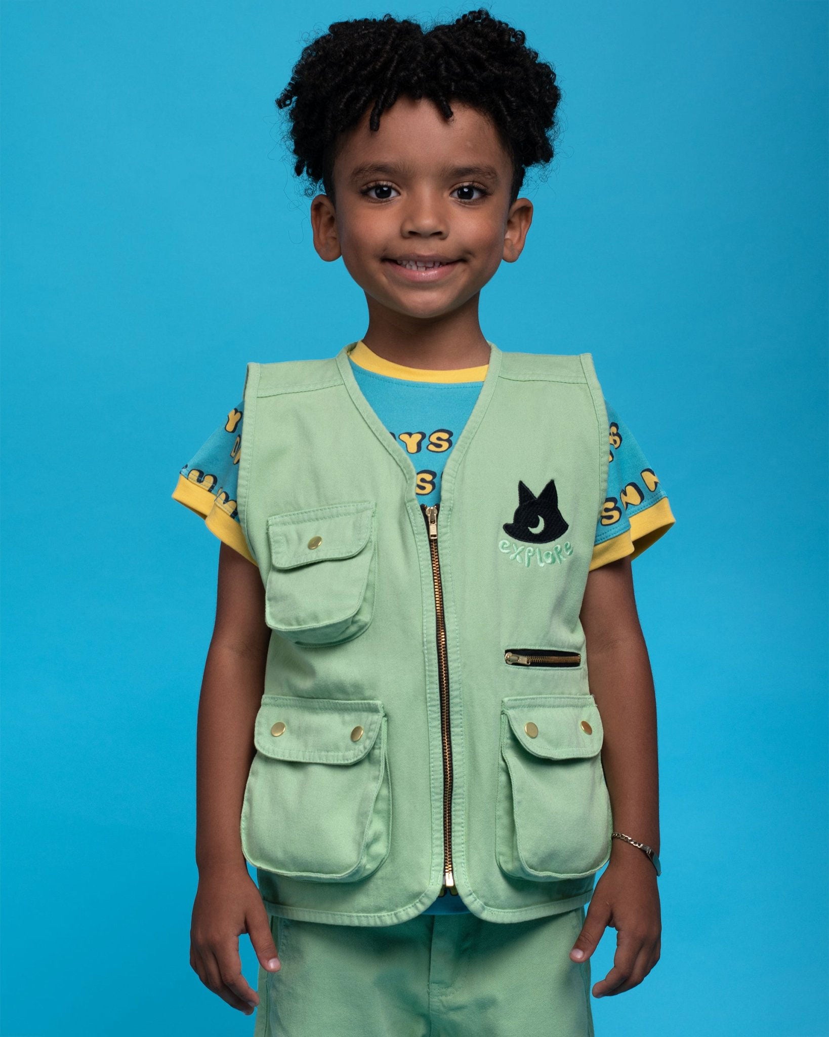 Kids Cargo Utility Vest Green | Multi Pocket Zip Up - RAPOZZA SQUAD