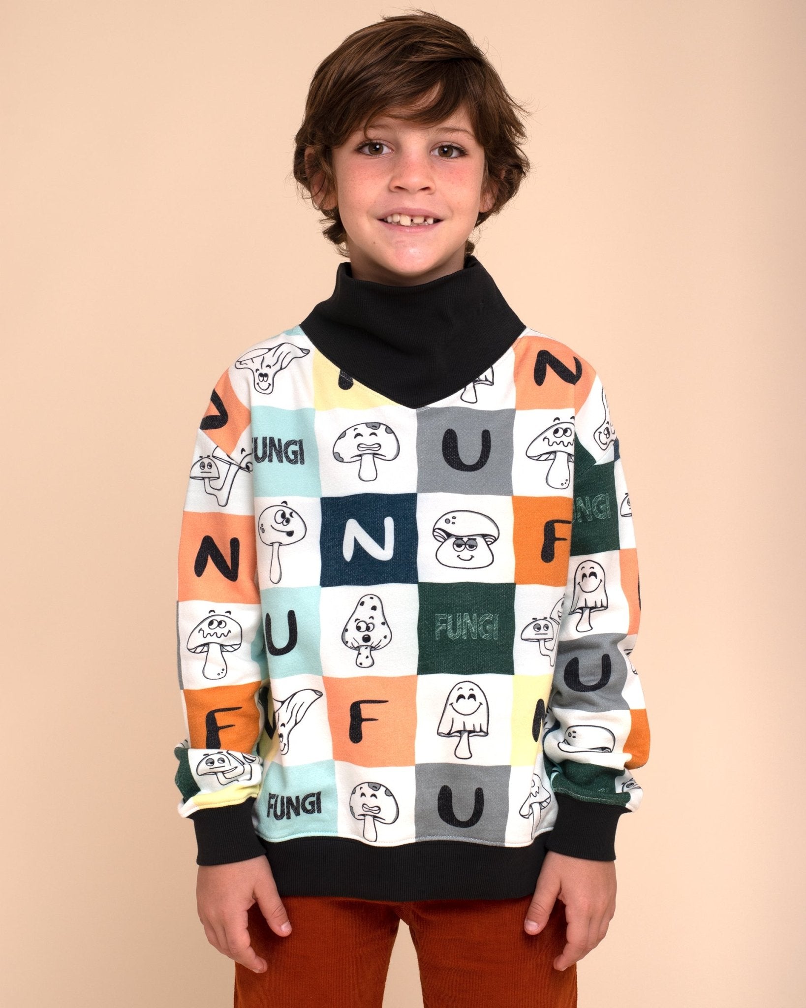 【BAON】[unisex] Pinto Printing Sweatshirt Organic Pima Cotton Funnel Neck Sweatshirt - Premium Prints